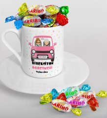 Kişiye Özel Direksiyon Öğretmeni Türk Kahvesi Fincanı ve Haribo Şeker Hediye Seti