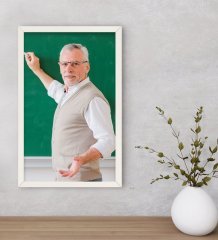 Kişiye Özel Erkek Öğretmen Fotoğraflı Dekoratif Ahşap Beyaz Çerçeveli Tablo-1