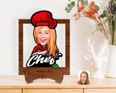 Kişiye Özel Kadın Chef Karikatürlü Ahşap Standlı 3D Biblo-10