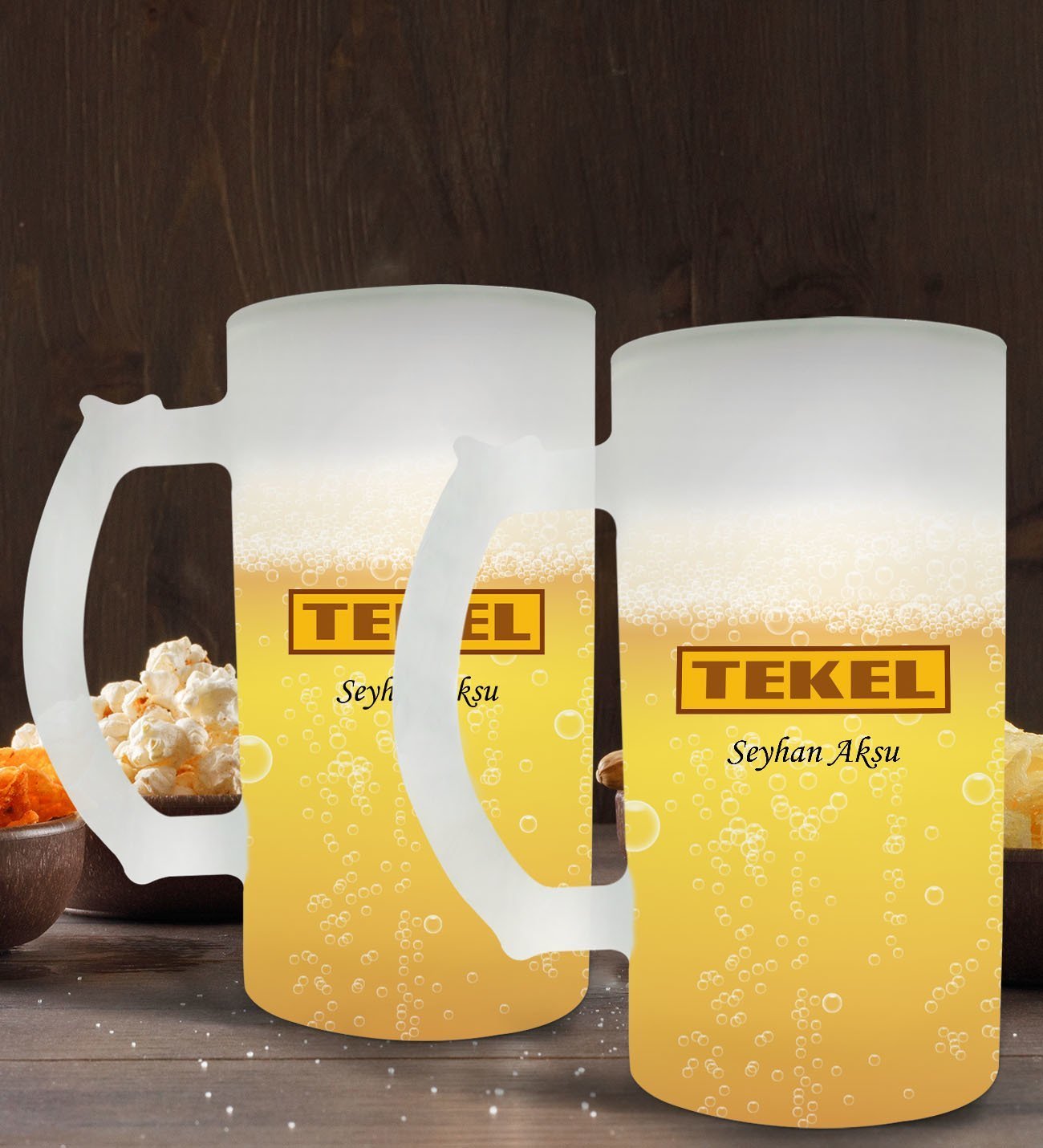 BK Gift Kişiye Özel Tekel Tasarımlı 2’li Buzlu Cam Bira Bardağı 50cl-1