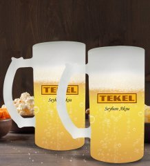 BK Gift Kişiye Özel Tekel Tasarımlı 2’li Buzlu Cam Bira Bardağı 50cl-1