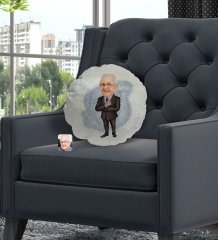 Kişiye Özel Dede Karikatürlü Yuvarlak Dekoratif Kırlent Yastık-1
