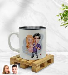 Kişiye Özel Sevgililer Karikatürlü İçi Siyah Renkli Kupa Bardak Model 3