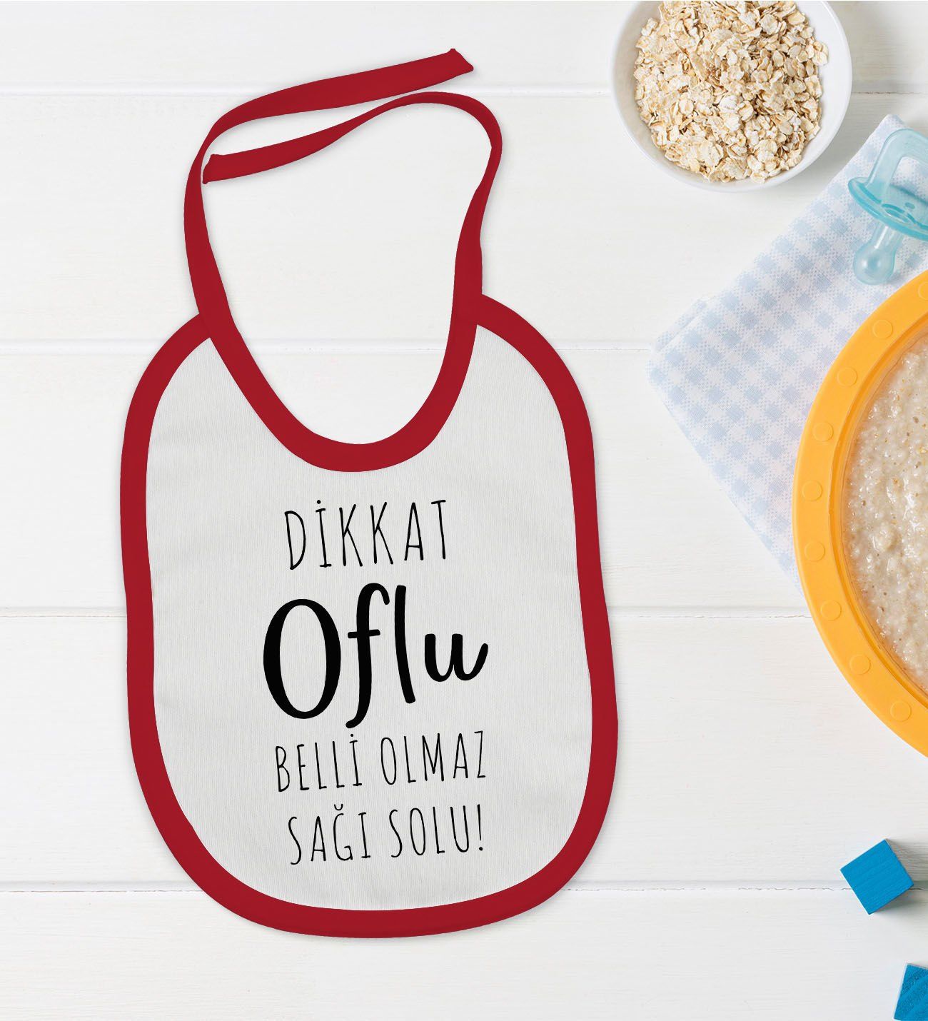 BK Kids Dikkat Oflu Tasarımlı Kırmızı Bebek Mama Önlüğü-1