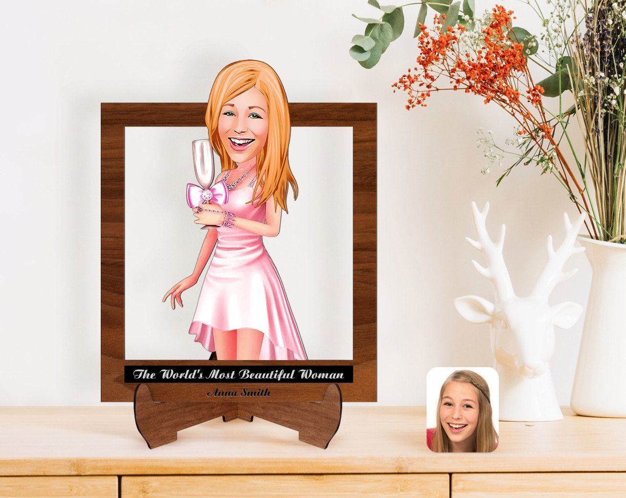 Personalized Women's Day The Most Beautiful Woman in the World with Cartoon Wooden Stand 3D Trinket-17