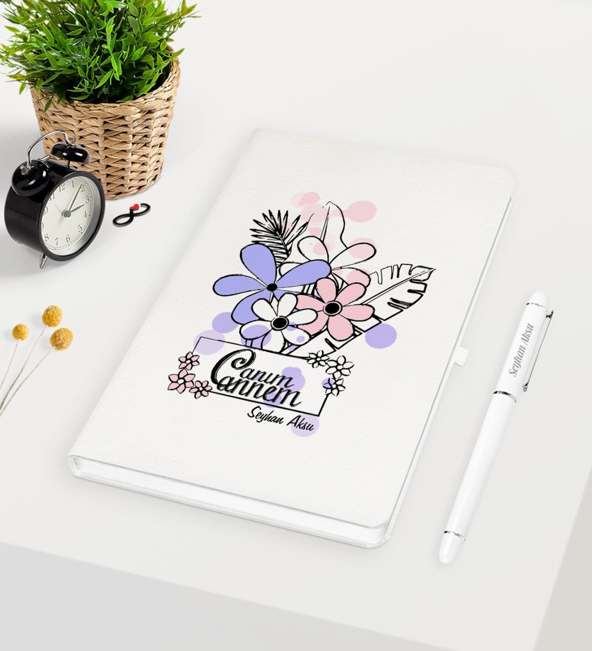 Kişiye Özel Canım Annem Beyaz Defter Kalem Seti - 16