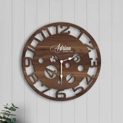 BK Gift Kişiye Özel İsimli Dekoratif 45cm Ahşap Duvar Saati-4 , Ev hediyesi , Arkadaşa Hediye , Sevgiliye Hediye