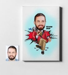 Kişiye Özel Bay Patron Karikatür Kanvas Tablo (50 x 70 cm.) 2