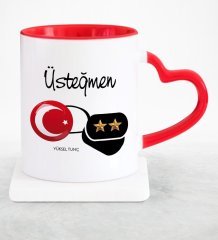 Kişiye Özel Mesleki Üsteğmen Kırmızı Kalpli Kupa Bardak