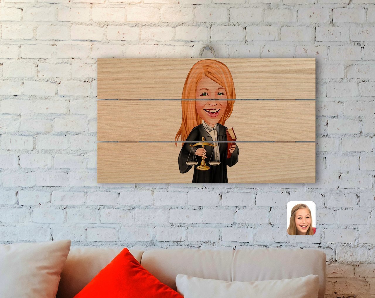 Kişiye Özel Kadın Avukat Karikatürlü Otantik Ahşap Palet Tablo-1