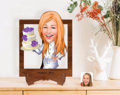 Kişiye Özel Kadın Chef Karikatürlü Ahşap Standlı 3D Biblo-2