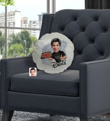 Kişiye Özel İsimli Erkek Kasap Karikatürlü Yuvarlak Dekoratif Kırlent Yastık-2