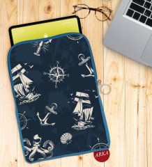 BK Gift Denizci Tasarımlı Taşınabilir Koruyucu Tablet Kılıfı & Organizer Çanta - Mavi-2
