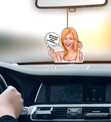 Kişiye Özel Bayan Kolay Yetişmiyor Karikatürlü Ahşap Araba Dikiz Ayna Süsü-7