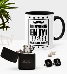 Kişiye Özel Dünyanın En İyi Babası Siyah Kupa Çakmak Kol Düğmesi Seti-5