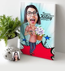 Kişiye Özel Ev Hanımı Karikatür Kanvas Tablo (30 x 50 cm.) 2