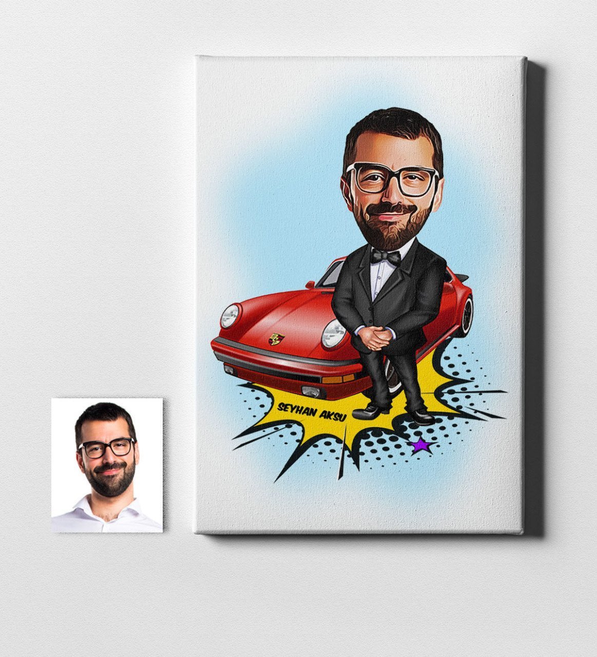 Kişiye Özel Bay Patron Karikatür Kanvas Tablo (50 x 70 cm.) 1