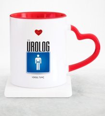 Kişiye Özel Mesleki Ürolog Kırmızı Kalpli Kupa Bardak