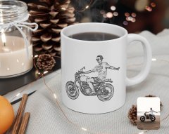 Kişiye Özel Tam Boy Karakalem Motosikletli Adam Karikatürlü Beyaz Kupa Bardak-1