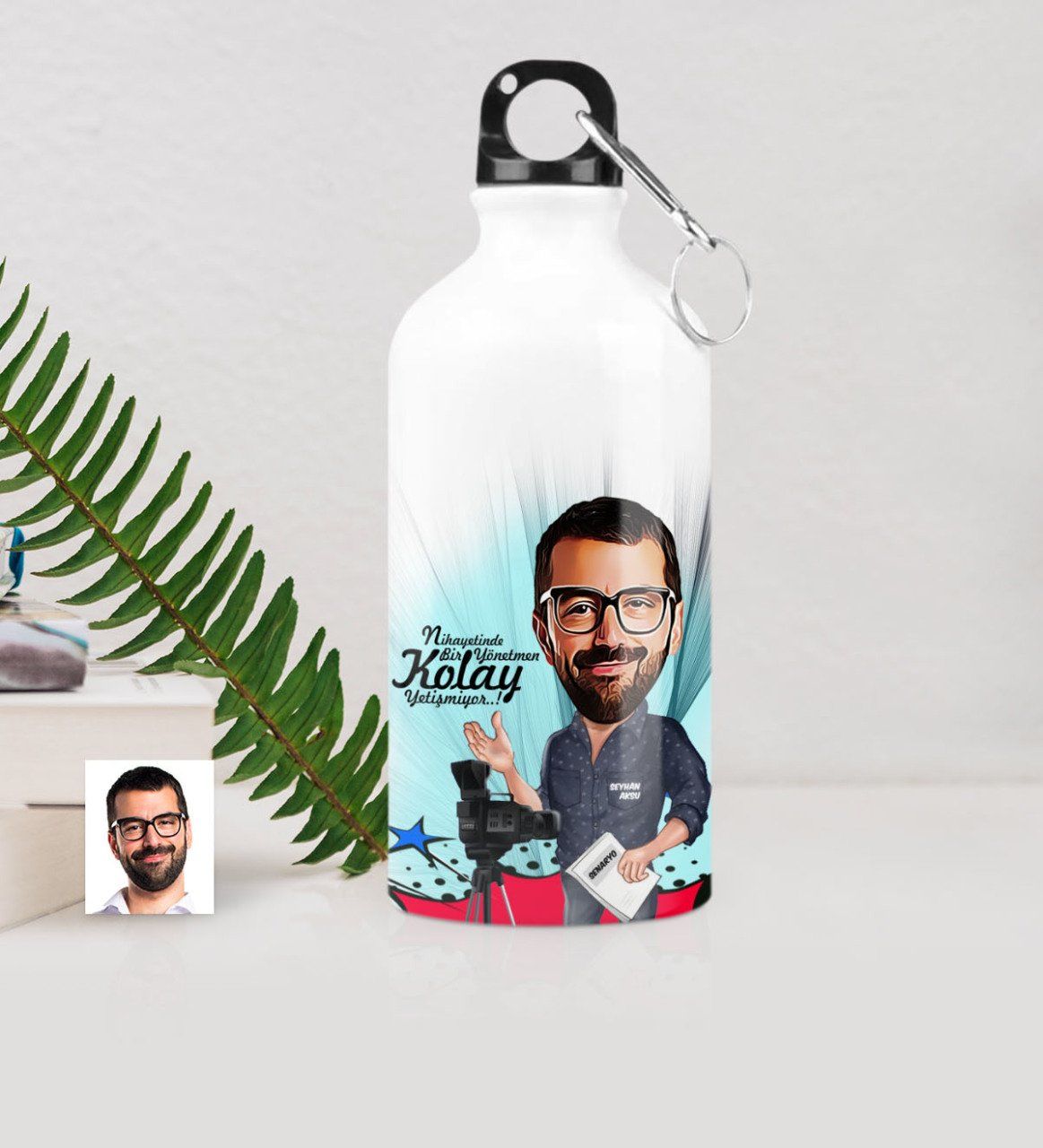 Kişiye Özel Bay Yönetmen Karikatürlü Metal Suluk (500 ml.) 1