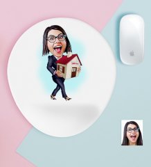 Kişiye Özel Bayan Gayrimenkul Danışmanı Karikatürlü Bilek Destekli Mouse Pad-1