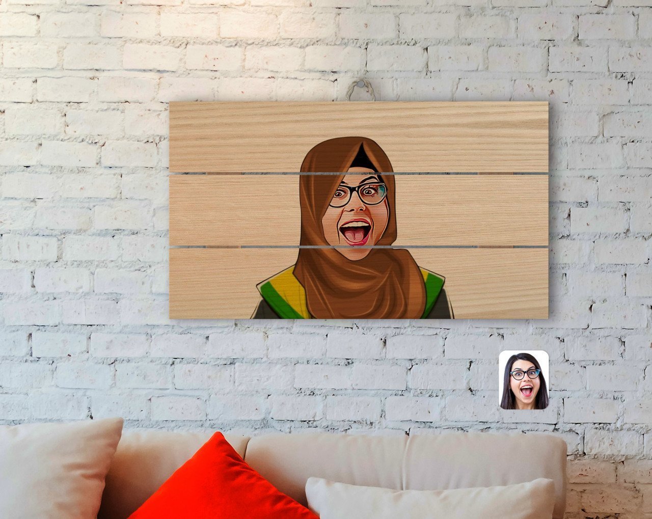 Kişiye Özel Kadın Arapça Öğretmeni Karikatürlü Otantik Ahşap Palet Tablo-3
