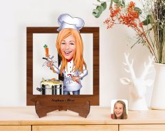 Kişiye Özel Kadın Chef Karikatürlü Ahşap Standlı 3D Biblo-1
