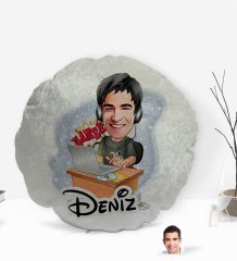 Kişiye Özel İsimli Erkek Gamer Karikatürlü Yuvarlak Dekoratif Kırlent Yastık-1