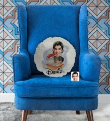 Kişiye Özel İsimli Erkek Gamer Karikatürlü Yuvarlak Dekoratif Kırlent Yastık-1