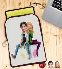 Kişiye Özel Sevgililer Karikatürlü Taşınabilir Koruyucu Tablet Kılıfı & Organizer Çanta - Bordo-35