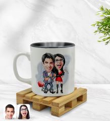 Kişiye Özel Sevgililer Karikatürlü İçi Siyah Renkli Kupa Bardak Model 1
