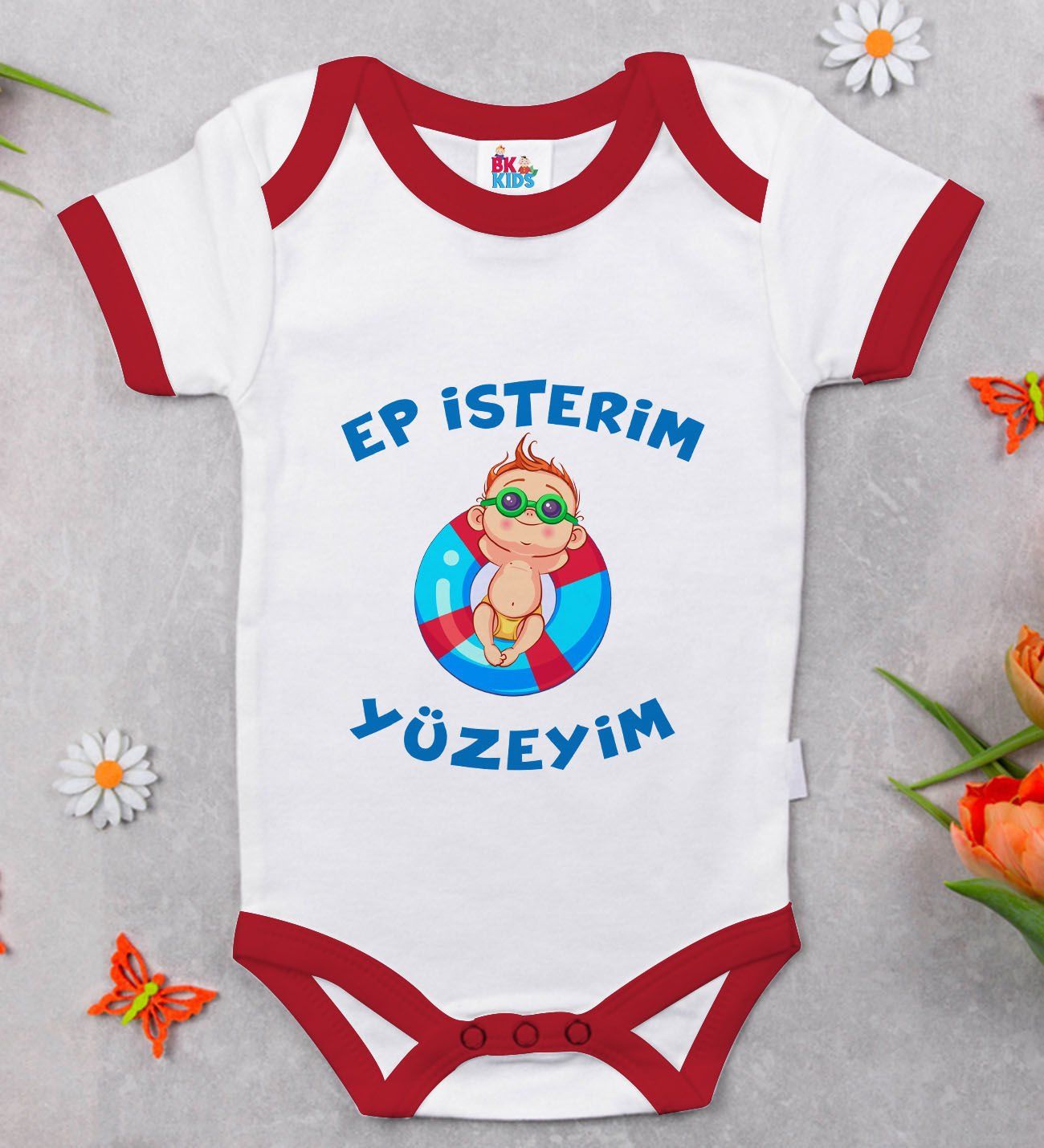 BK Kids Ep İsterim Tasarımlı Kırmızı Bebek Body Zıbın-4