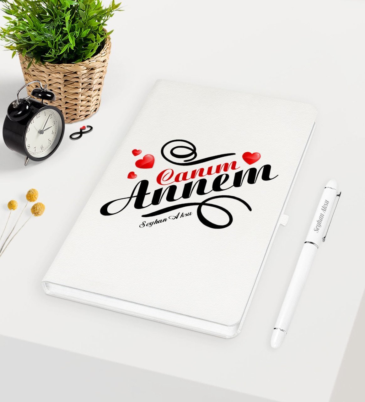 Kişiye Özel Canım Annem Beyaz Defter Kalem Seti - 14