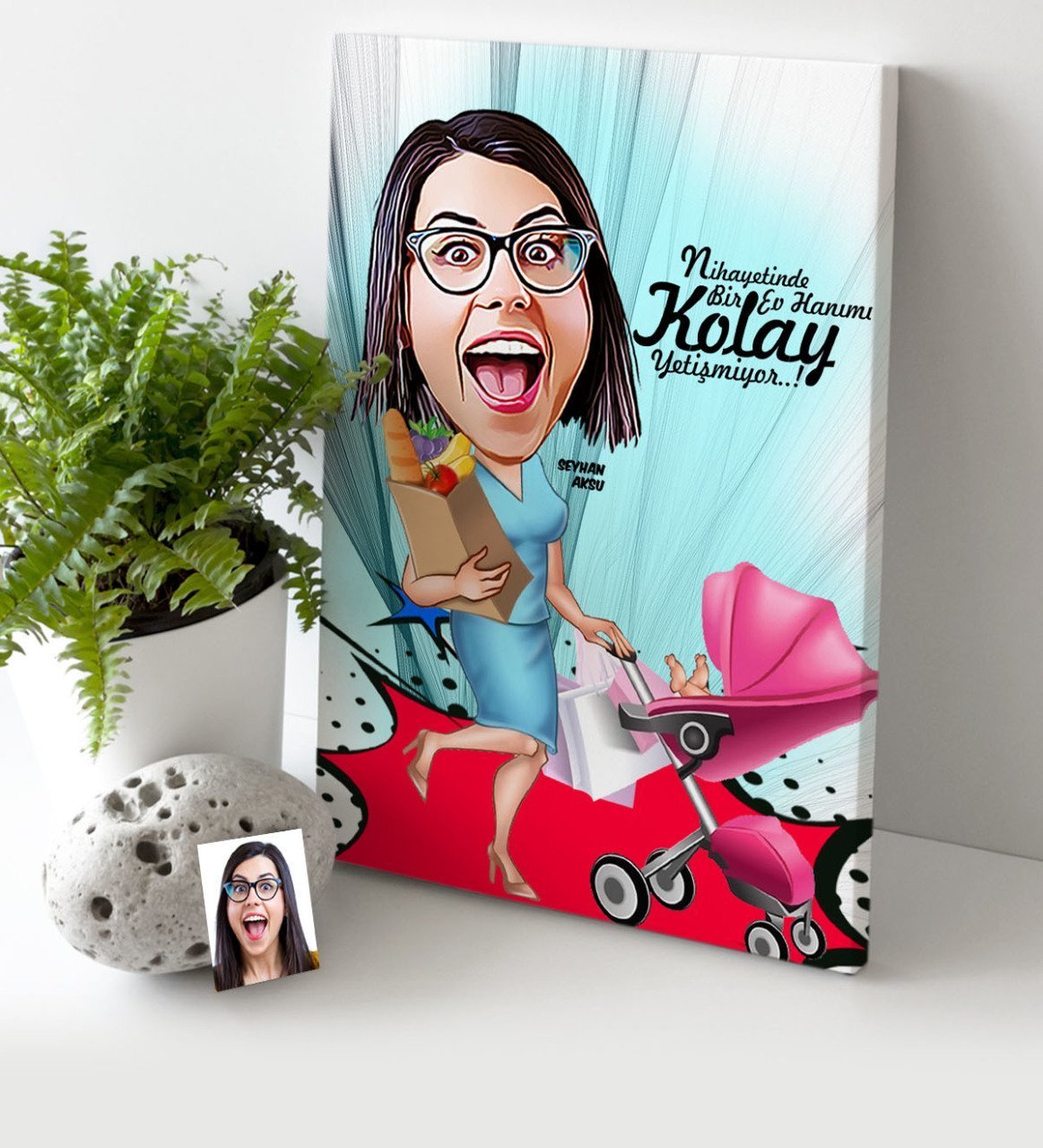 Kişiye Özel Ev Hanımı Karikatür Kanvas Tablo (30 x 50 cm.) 1