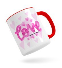 Kişiye Özel Love Tasarımlı Kırmızı Kupa Bardak-6