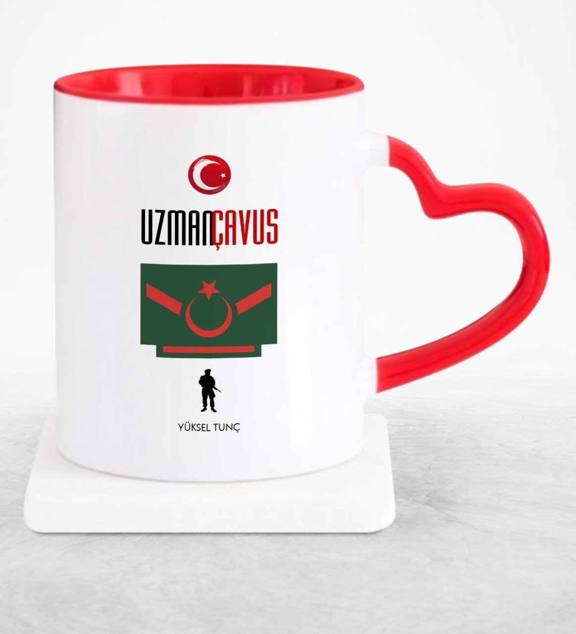 Kişiye Özel Mesleki Uzman Çavuş Kırmızı Kalpli Kupa Bardak