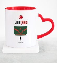 Kişiye Özel Mesleki Uzman Çavuş Kırmızı Kalpli Kupa Bardak