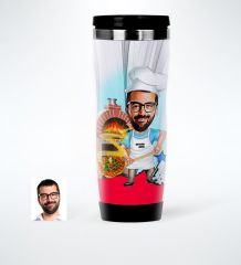 Kişiye Özel Bay Kebapçı Ustası  Karikatürlü Çelik Termos Bardak - 1