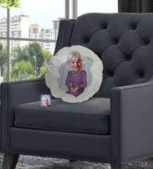 Kişiye Özel Büyükanne Karikatürlü Yuvarlak Dekoratif Kırlent Yastık-1