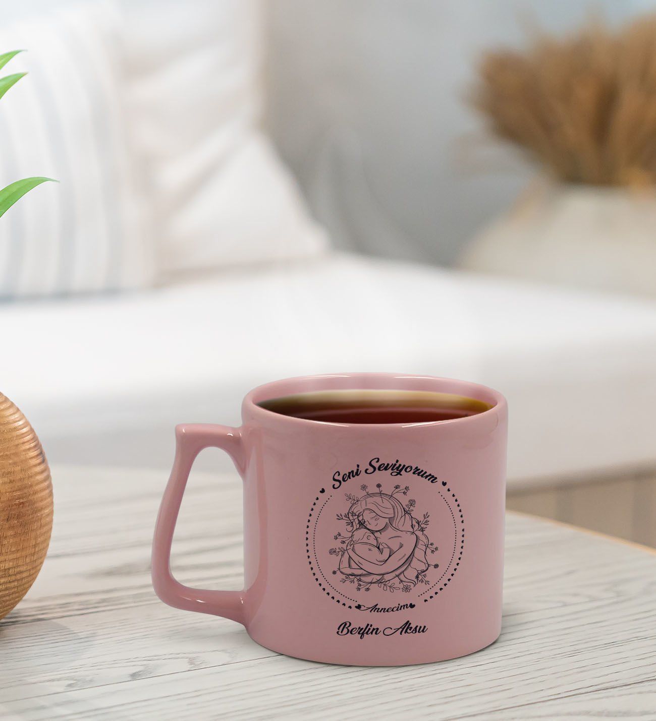 BK Gift Kişiye Özel İsimli Anneler Günü Tasarımlı Pastel Pembe Middle Kupa Bardak, Anneye Hediye, Anneler Günü Hediyesi-8
