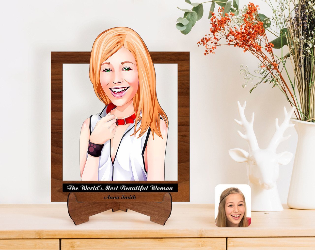 Personalized Women's Day The Most Beautiful Woman in the World with Cartoon Wooden Stand 3D Trinket-14
