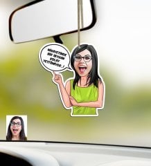 Kişiye Özel Bayan Kolay Yetişmiyor Karikatürlü Ahşap Araba Dikiz Ayna Süsü-5