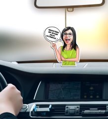 Kişiye Özel Bayan Kolay Yetişmiyor Karikatürlü Ahşap Araba Dikiz Ayna Süsü-5