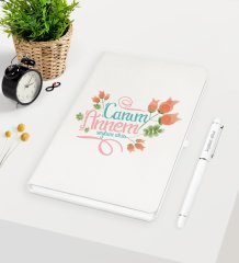 Kişiye Özel Canım Annem Beyaz Defter Kalem Seti - 13
