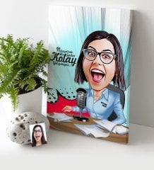 Kişiye Özel Bayan Sunucu Spiker Karikatür Kanvas Tablo (30 x 50 cm.) 1