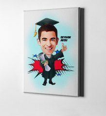 Kişiye Özel Mezuniyet Bay Karikatür Kanvas Tablo (50 x 70 cm.) 1