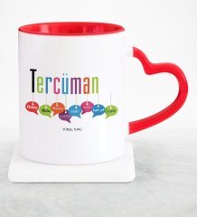 Kişiye Özel Mesleki Tercüman Kırmızı Kalpli Kupa Bardak