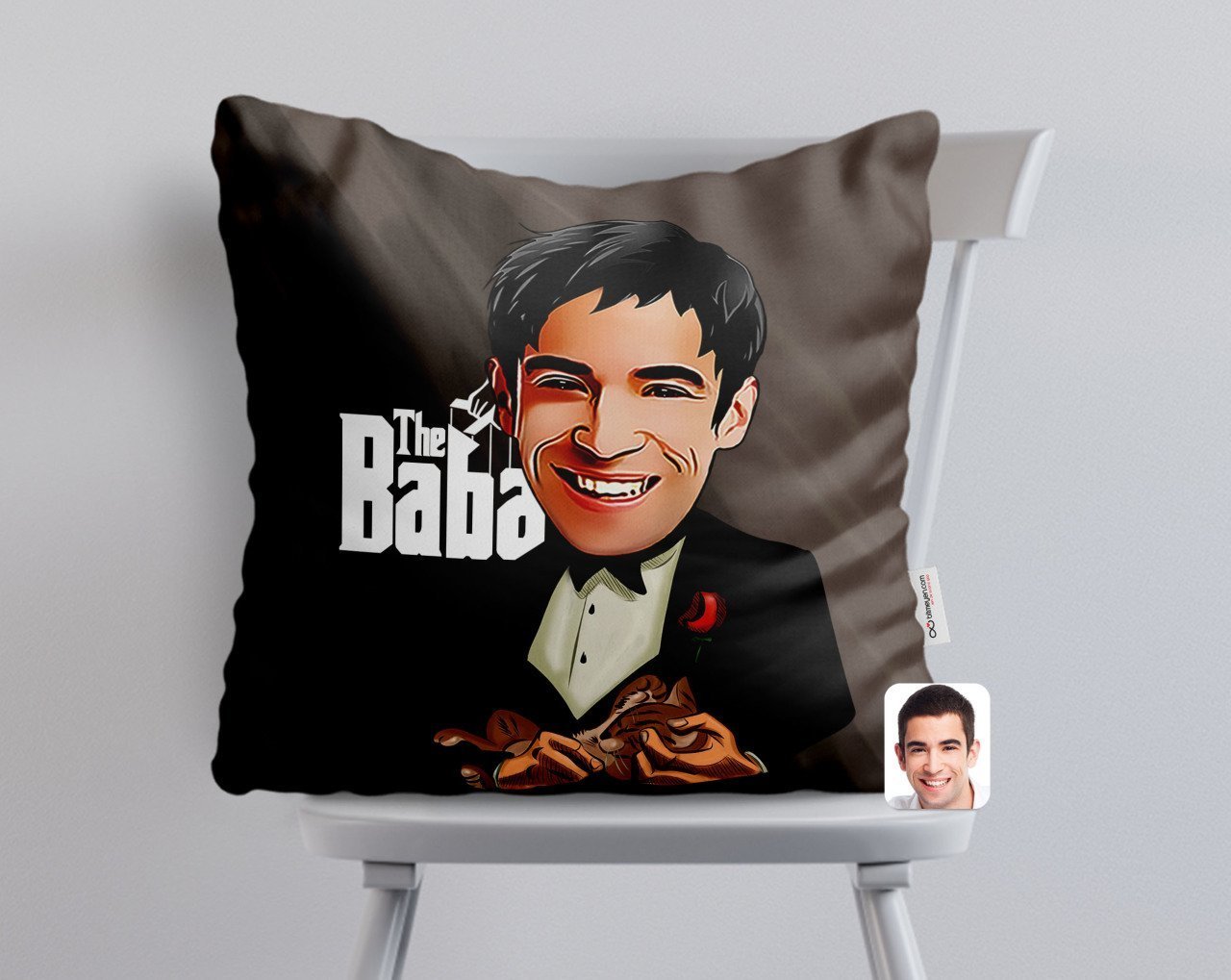 Kişiye Özel Godfather Baba Karikatürlü Beyaz Yastık-5