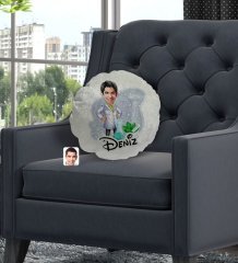 Kişiye Özel İsimli Erkek Eczacı Karikatürlü Yuvarlak Dekoratif Kırlent Yastık-1