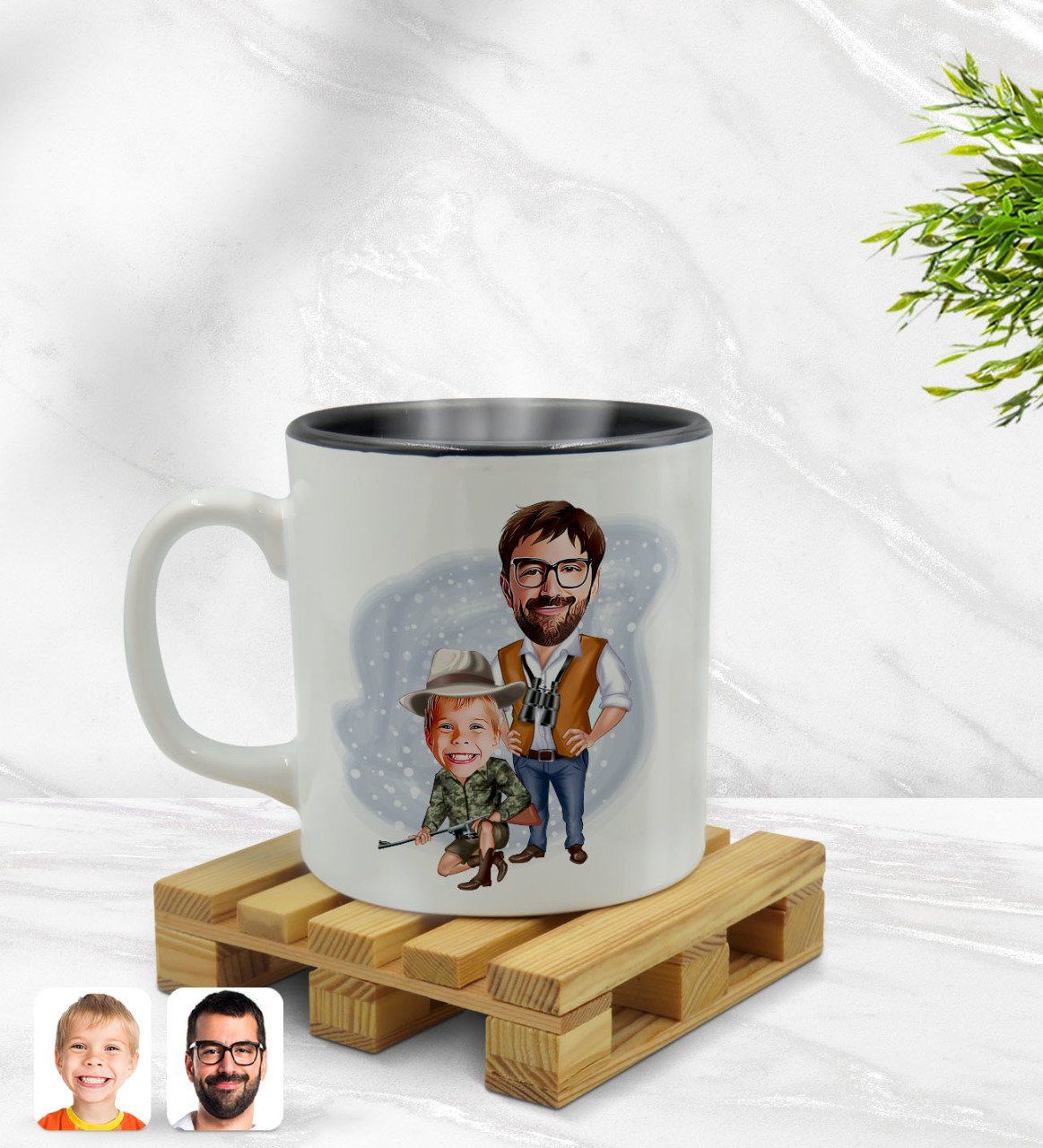 Kişiye Özel Baba Oğul Karikatürlü İçi Siyah Renkli Kupa Bardak Model 1